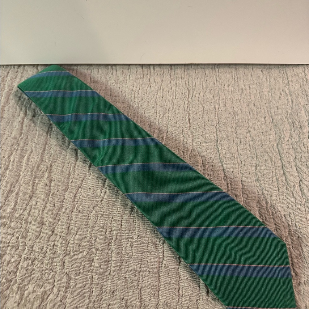 Preppy Green and Blue Striped Men's Polo Ralph Lauren Silk Tie